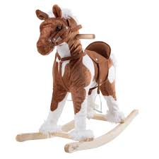 rocking horse plush on wooden