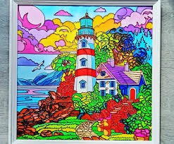Seaside Lighthouse Painting Beautiful