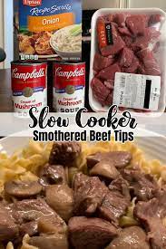 slow cooker smothered beef tips with