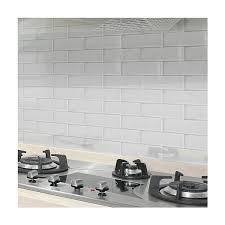 white glossy glass wall subway tile