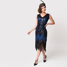 black blue 1920s flapper dress deco