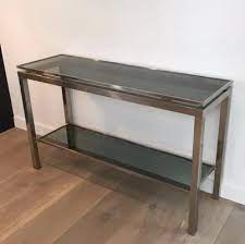 Brushed Steel Console Table With Glass