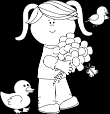 black and white spring friends clip art