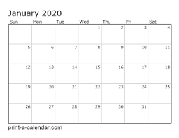 2020 printable monthly calendar