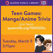From more conventional genres like fantasy, romance, and horror… Queens Public Library Join Flushing Library S Ms Ilana For A Month Of Gaming For Teens This Week Enjoy Some Trivia Featuring Questions About Your Favorite Manga And Anime And Maybe Some