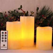 Led Lytes Battery Operated Candles Set Of 3 Ivory Wax Pillar Candle With Flickering Amber Flame And Timer Remote Control Battery Operated Candles For