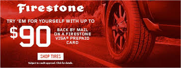 Browse our selection of cash back and discounted tires plus gift cards, and join millions of members who save with raise. Zolman Tire Get Up To 90 By Mail On 4 Firestone Tires Get 60 By Mail On A Firestone Visa Prepaid Card When You Buy Four Eligible Firestone Tires Plus 30