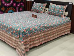 double hand block printed cotton bed