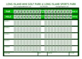 Long Island Mini Golf Scorecard