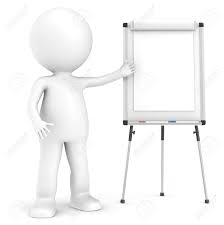 3d Little Human Character With A Blank Flip Chart And Whiteboard
