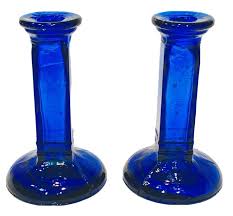 vintage cobalt blue candlesticks 6 set