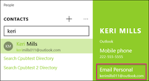 my contacts in mail for windows 10