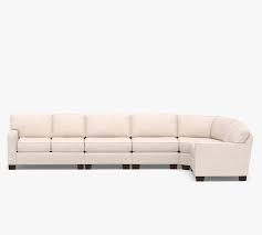 Buchanan Square Arm Upholstered 5 Piece Curved Wedge Sectional Polyester Wrapped Cushions Sunbrella Performance Sahara Weave Ivory Pottery Barn