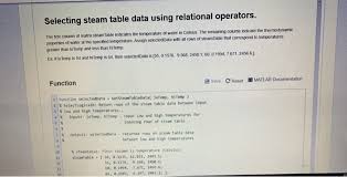 solved selecting steam table data using