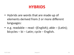 examples of word origin ppt hybrids hybrids are words that are made up of elements derived from 2 or more different