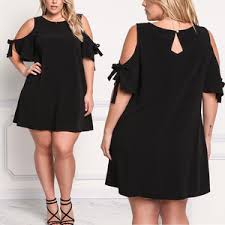 Chic Xxxxl Plus Size Tied Cold Shoulder Shift Dress Cocktail Dress For Fat Women Clothing Hsd5002