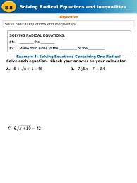 Ppt Solve Radical Equations And