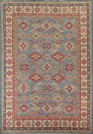 geometric blue kazak oriental area rug 9x12