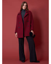 Ruby Red Wool Peacoat With Notch Collar