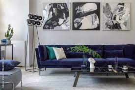 Blue Velvet Sofa Mock Up Paintings