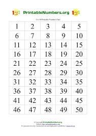 Free Printable Number Chart 1 50 Free Printable Numbers