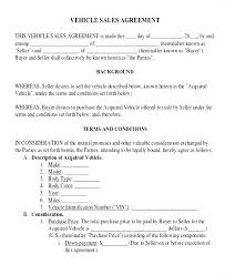 Auto Sale Agreement Template Vehicle Purchase Car Format In