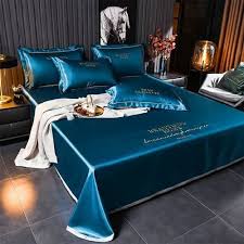 Blue Silk Bed Sheet Imported For