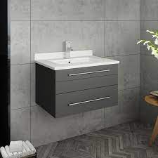 Fresca Lucera 24 Wall Hung Modern Bathroom Cabinet With Top Undermount Sink Gray
