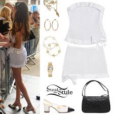 madison beer white top and mini skirt