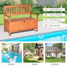 Costway 42 Storage Deck Box Solid Wood Seating Container