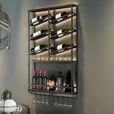 Industrial Wall Mounted Wine Rack With Bottle Rack Black