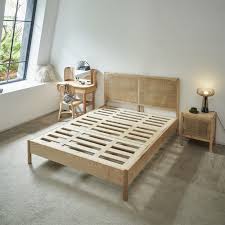 Solid Wood Rattan Bed Frame