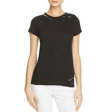 Pam Gela Womens Frankie Black Distressed T Shirt Top