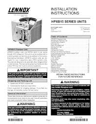 Lennox Air Conditioner Heat Pump Outside Unit Manual L0806498