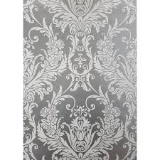 silver white damask wallpaper metallic