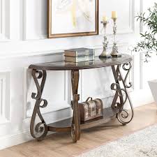 Brown Rectangle Glass Top Console Table