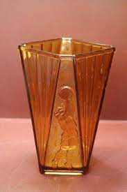 Art Deco Embossed Amber Glass Vase