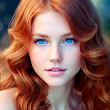 a with blue eyes and long red hair