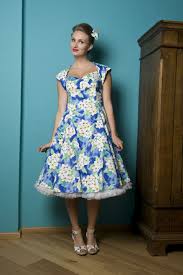 Collectif Clothing - 50s Regina Doll Hawai blue swing dress - 477-11319--full