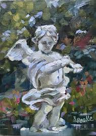 Original Oil Painting Garden Statue 5x7