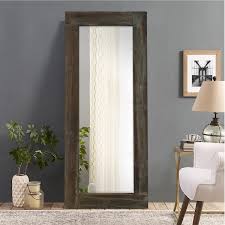 Wide Framed Brown Wooden Wall Mirror