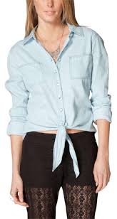 Mimi Chica Chambray Blue Tillys Basic Womens Tie Front Shirt Blouse Size 12 L 27 Off Retail