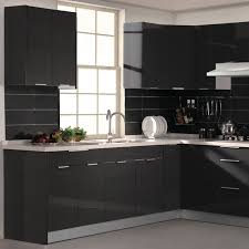 glossy dark grey frameless kitchen cabinet