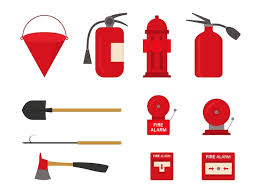 Fire Safety Tools Icon Collection In A