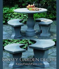 The white cushions of the chairs have a good match with the table and the marble flooring. Palladio Cast Stone Patio Dining Table Set Kinsey Garden Decor