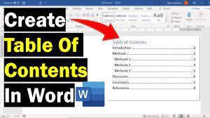 a table of contents in microsoft word