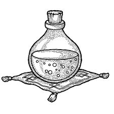 Иллюстрация Колба с зельем и коврик в гравюрном стиле в стиле