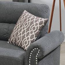 angeles home 87 in w fabric polyfiber reversible sectional sofa set in gray with chaise pillows plush cushion couch nailheads grey