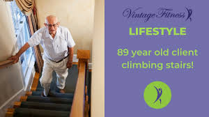 vine fitness client climbing stairs