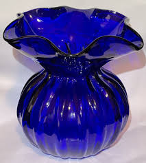China Cobalt Blue Glass Ruffled Vase